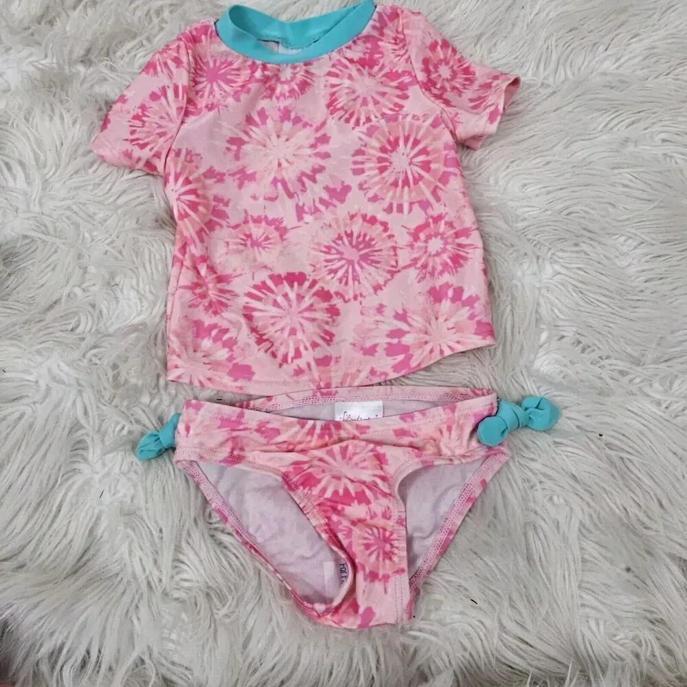 Floatimimi Pink Tie Dye Toddler Girl Size 2t Swimsuit Rashguard And Bottoms